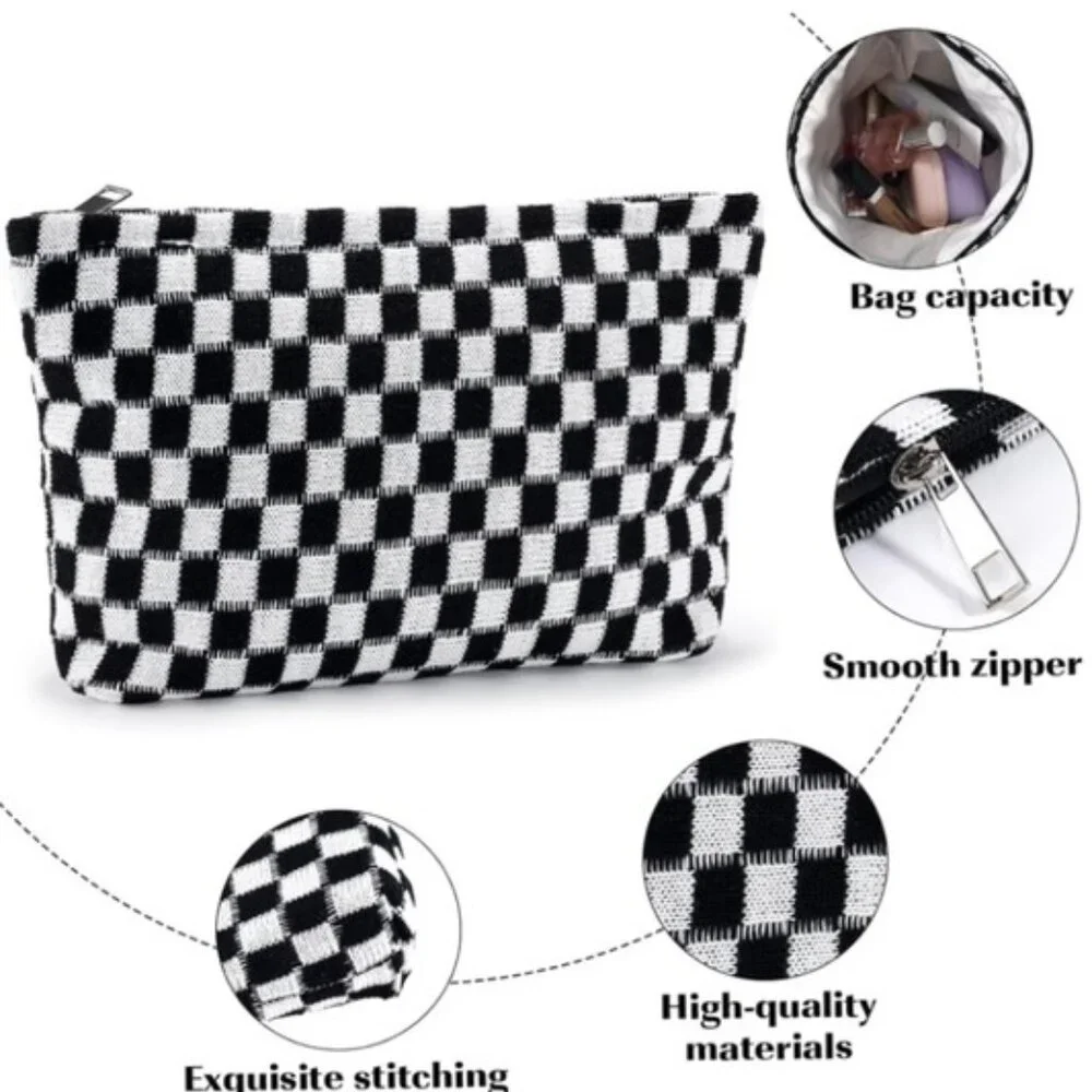 FINAL ONE ⚡ Black + White Checkered Makeup Pouch